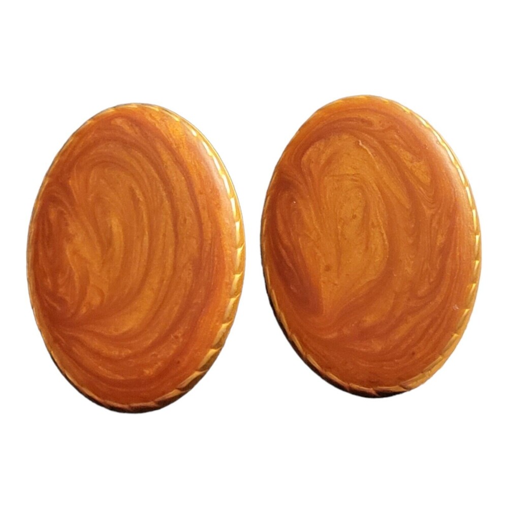 Caramel/Butterscotch Swirled Oval Shaped Pierced Earrings